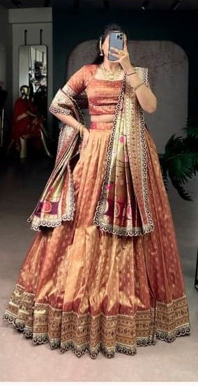 Party wear organza lehenga full outfit view