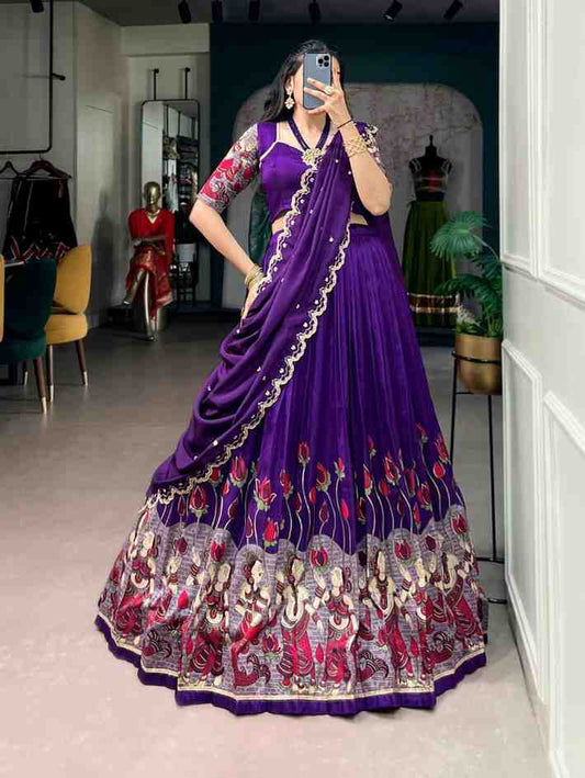 Tasar Silk Kalamkari Print Lehenga