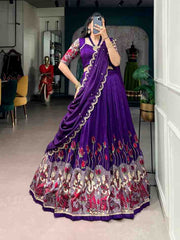 Tasar Silk Kalamkari Print Lehenga with Embroidered Dupatta