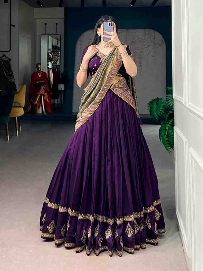 Vichitra Silk Embroidered Lehenga