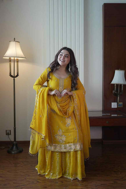 Fox Georgette Embroidered Gharara Suit Set