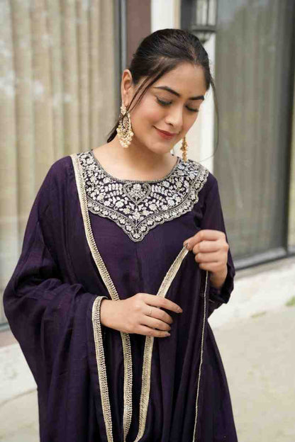 Vichitra Embroidered Palazzo Suit Set