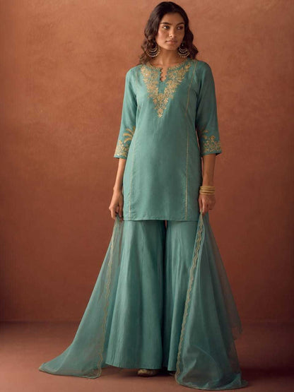 Embroidered Kurta Palazzo with Dupatta