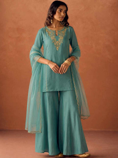 Women's Chanderi Embroidered Kurta Set