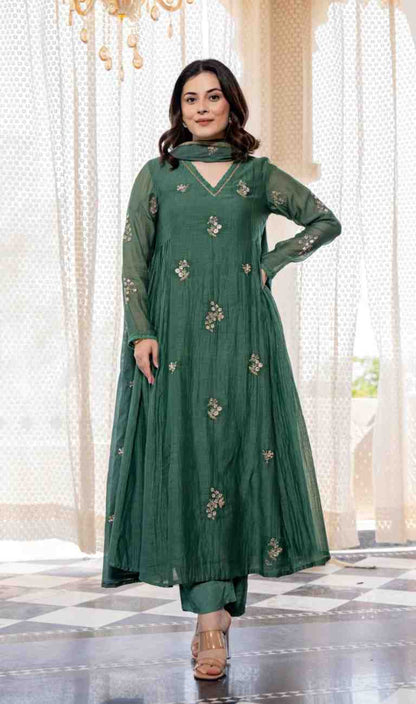 Chanderi Silk Embroidered Kurta Set