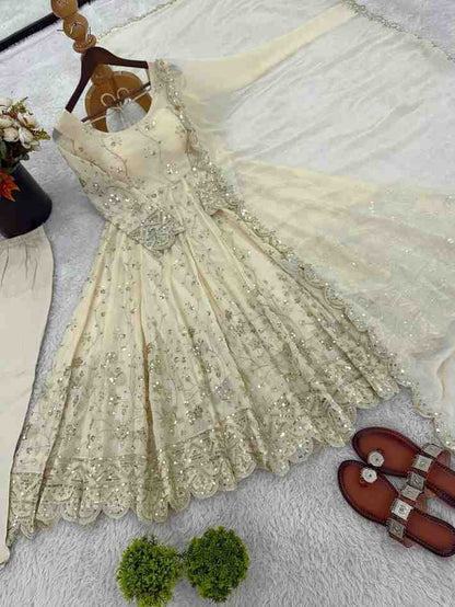 Embroidered Silk Gown with Dupatta