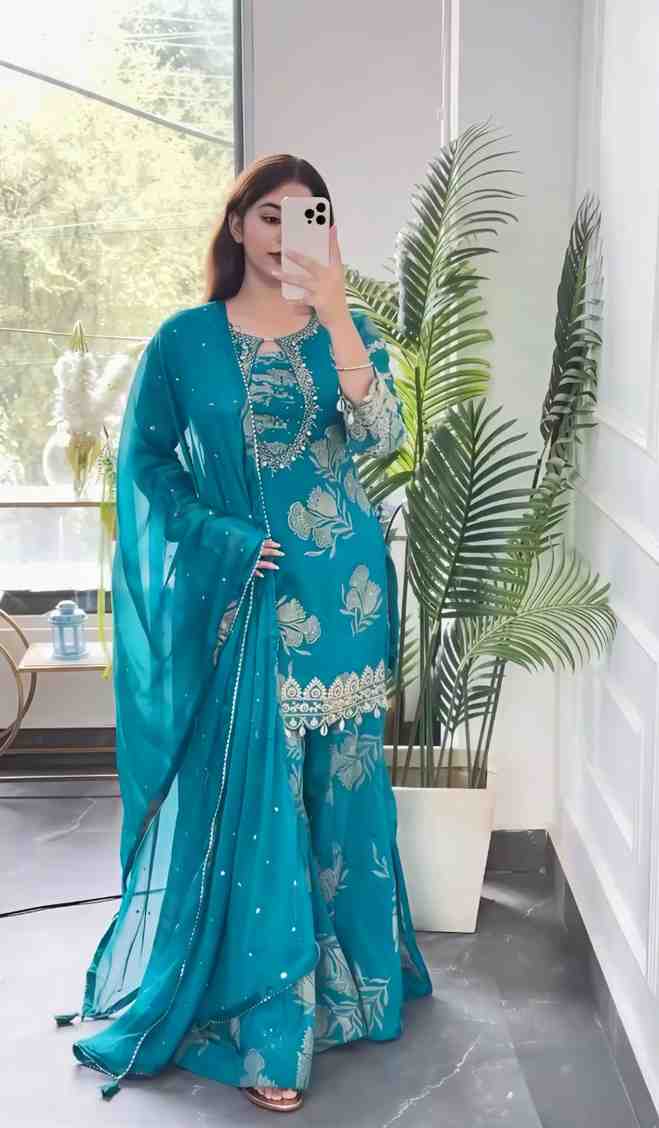 Heavy Faux Georgette Sharara Suit Set