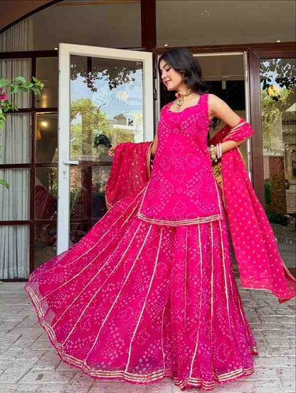 Bandhani Print Plazzo Suit for Women