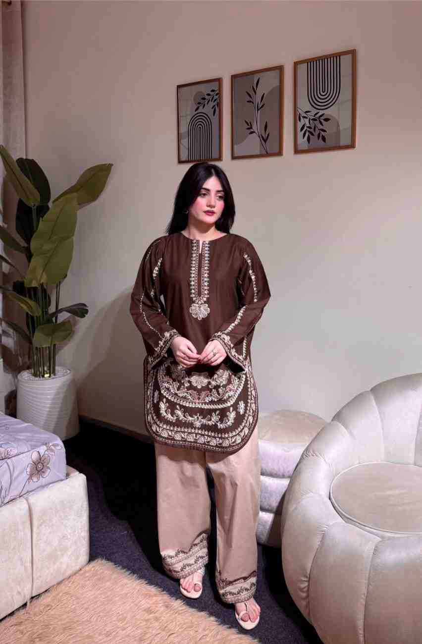 “Premium ethnic wear kurti palazzo set in brown color for daily wear”