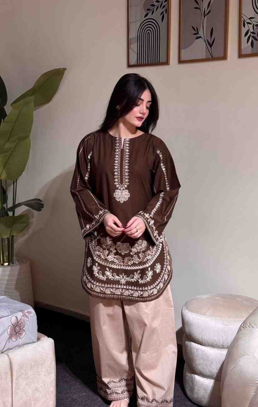 “Festive wear brown kurti palazzo set for women with elegant design”