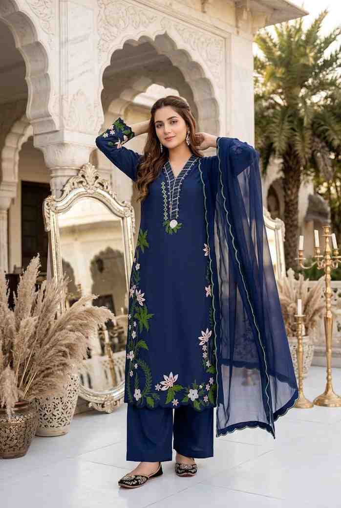 Designer Roman silk salwar suit with heavy embroidery thread work