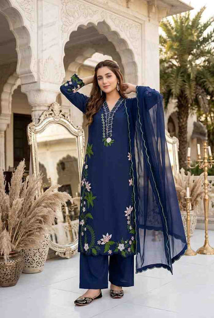 Designer Roman silk salwar suit with heavy embroidery thread work