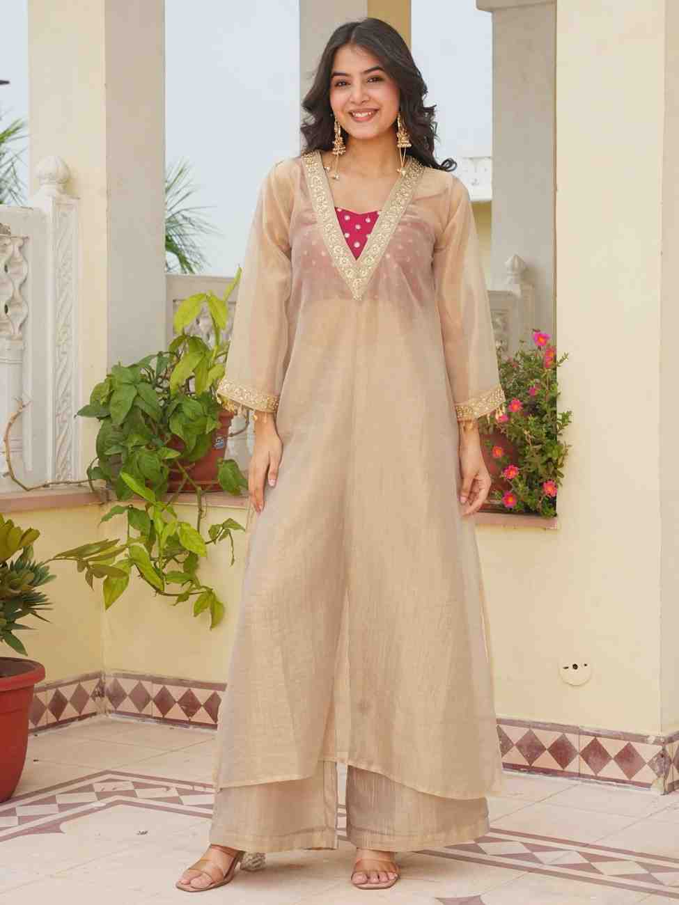 Women's Golden Tissue Salsa Kurta Set