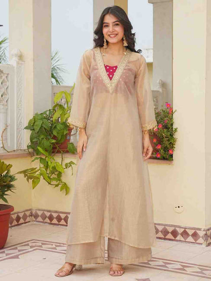 Women's Golden Tissue Salsa Kurta Set