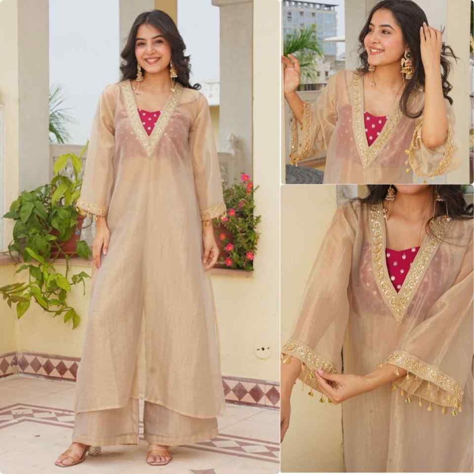 Golden Tissue Kurta with Plazzo