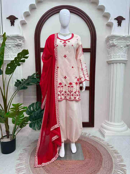Designer Roman silk kurti with harem pants and dupatta