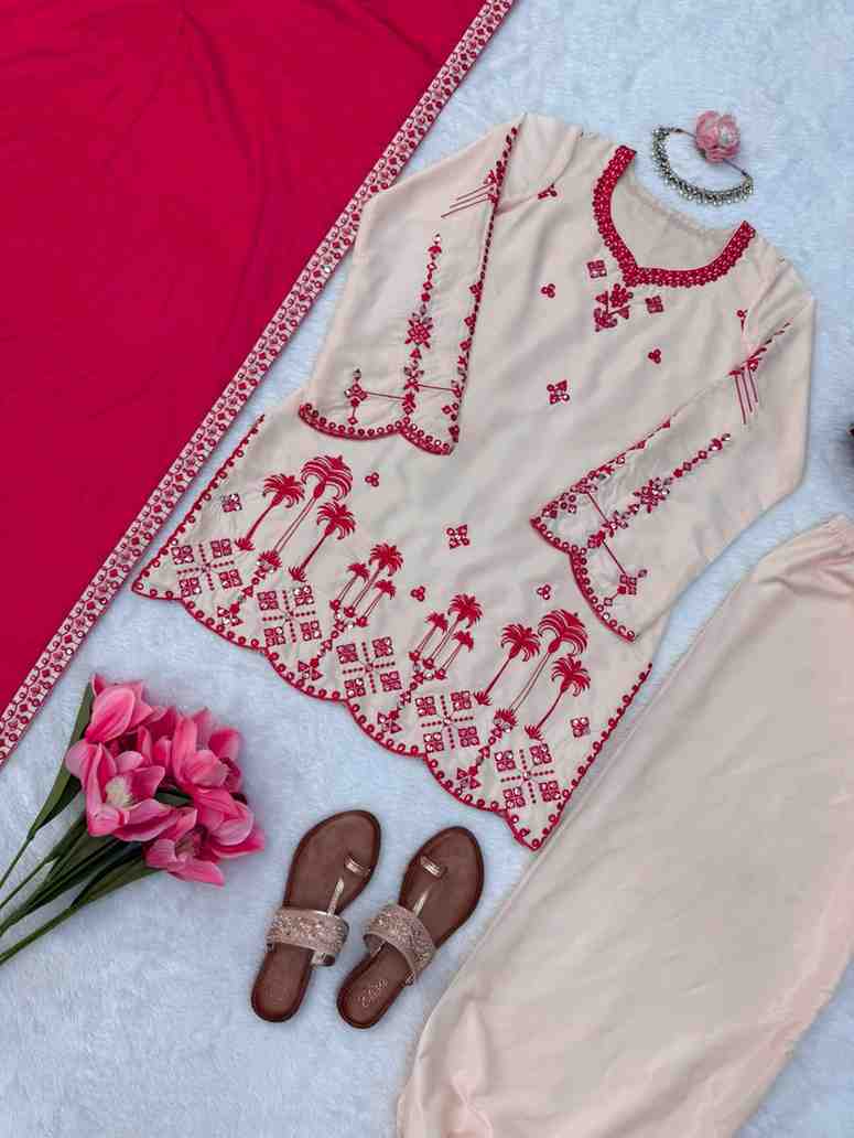 Designer Roman silk kurti with harem pants and dupatta