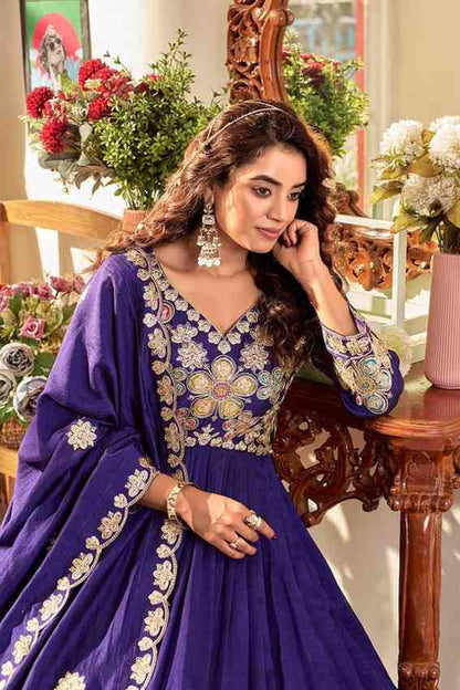Party wear purple gown with embroidery