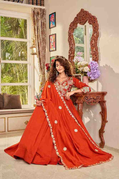 Elegant red long gown for women with ethnic design