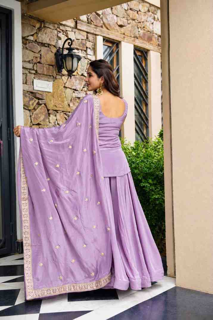 Festive lavender suit set with sharara and dupatta