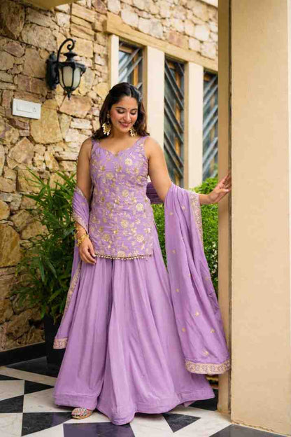 Wedding wear sharara suit with zari work for women