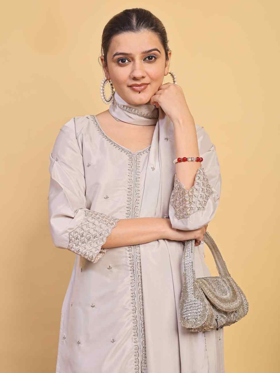 Embroidered Silk Suit Set