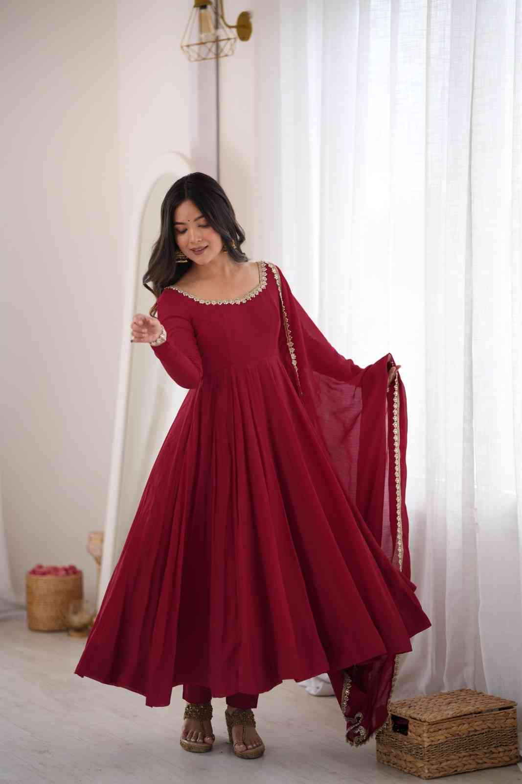 Chanderi Anarkali with Mirror Lace