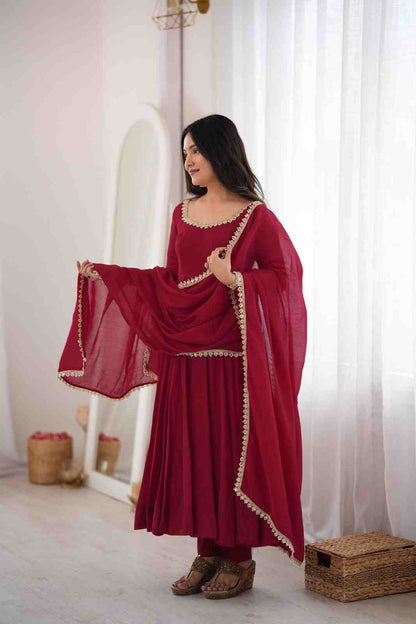 Pure Mal Chanderi Anarkali Set
