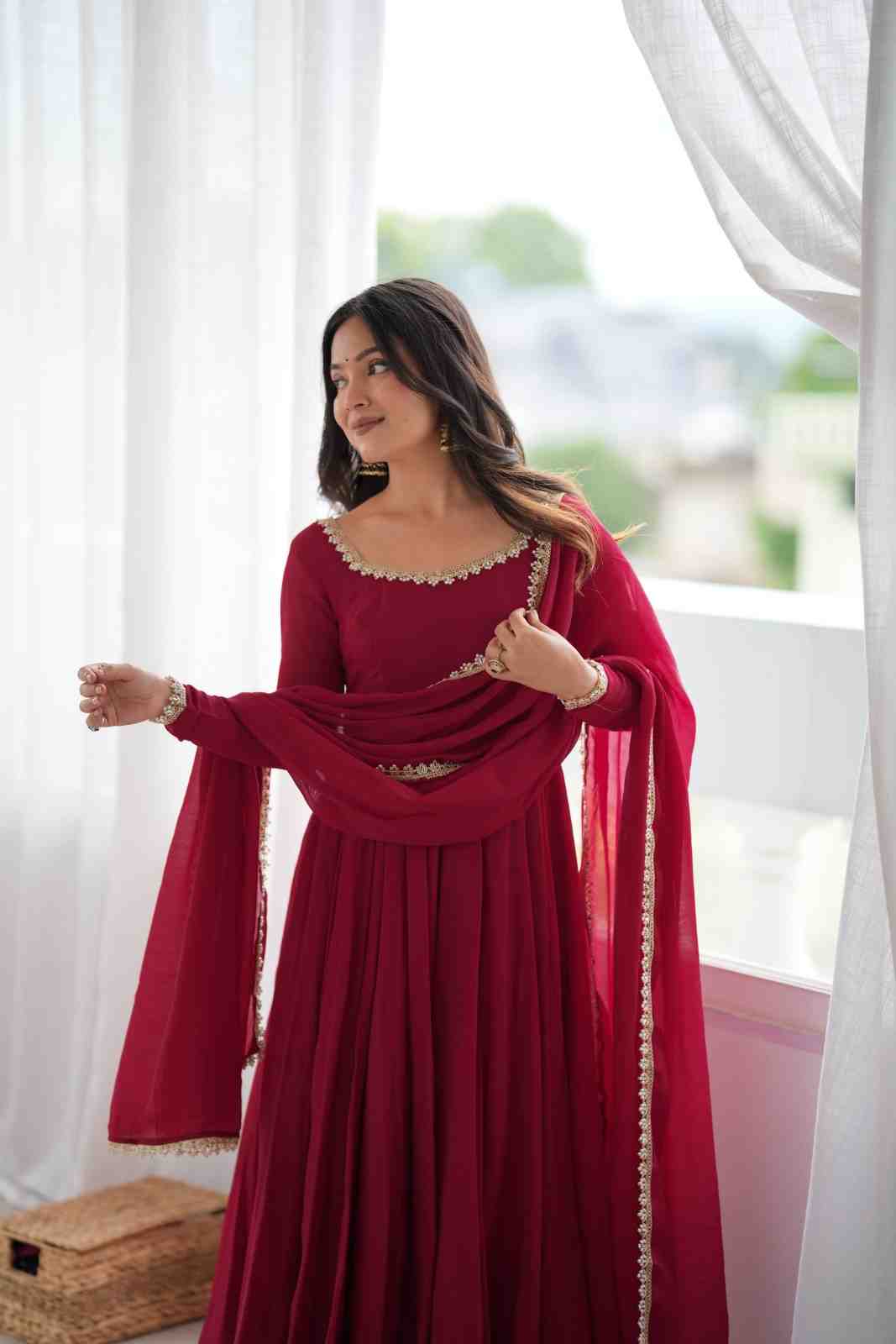 Mirror Work Chanderi Anarkali