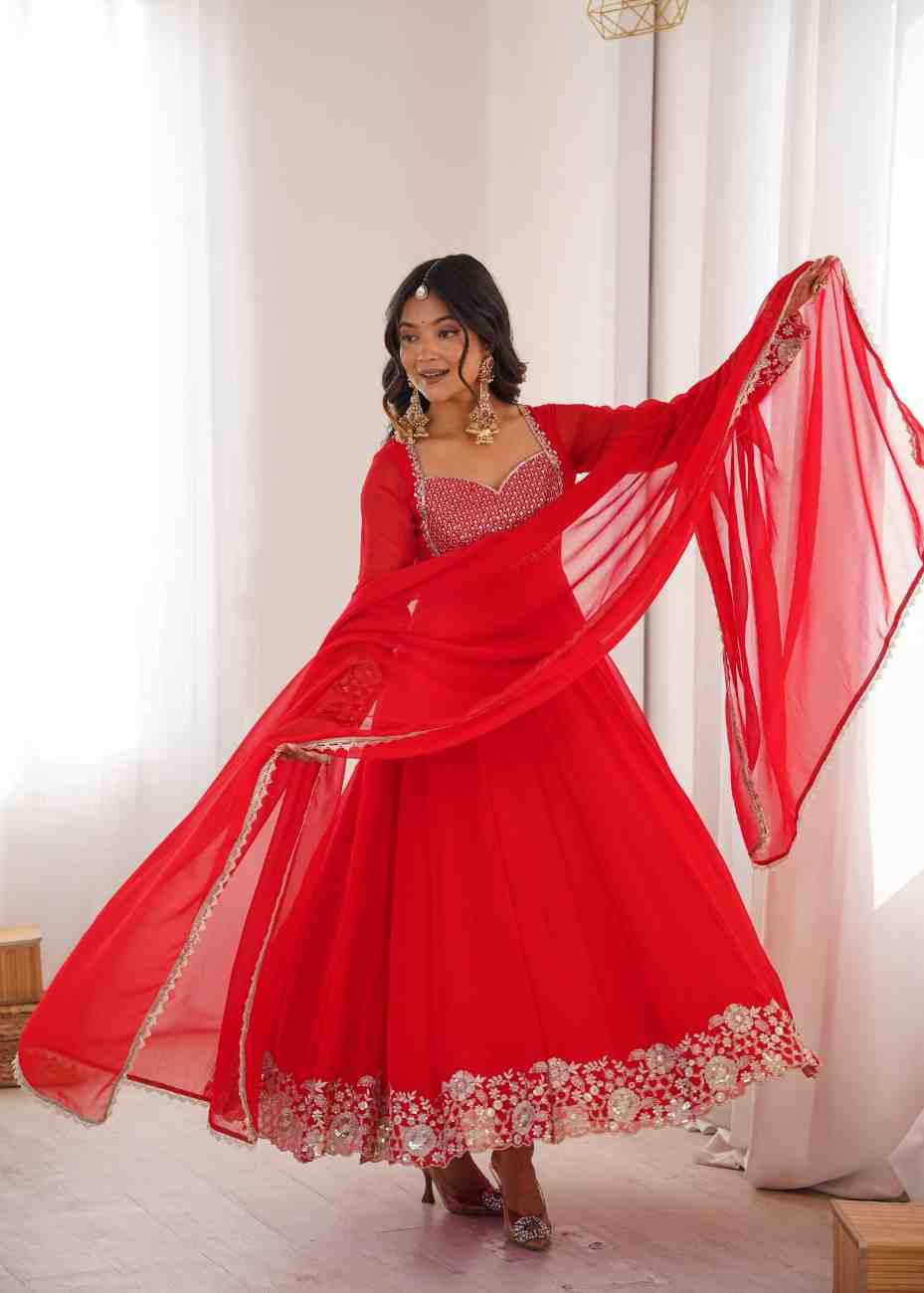 Faux Georgette Anarkali with Dupatta