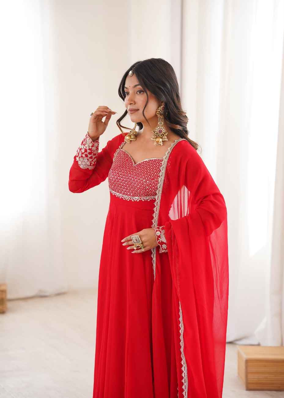 Faux Georgette Embroidered Anarkali Set