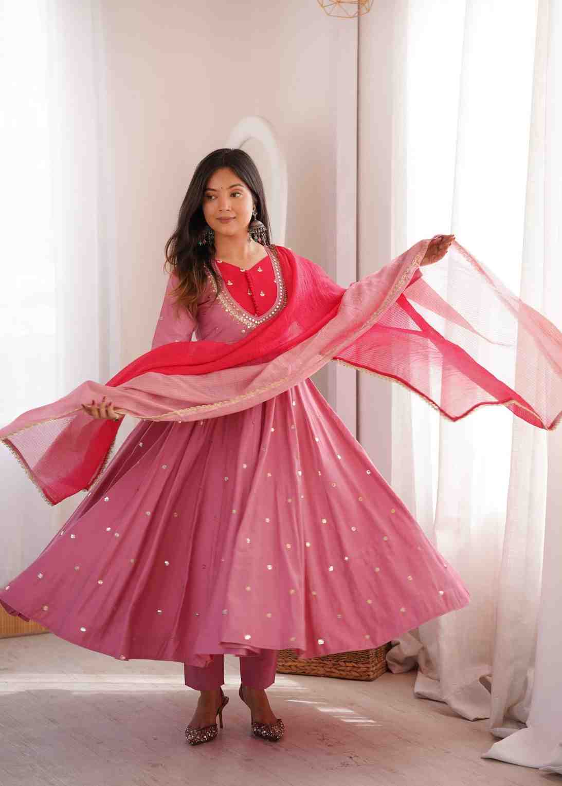 Women's Mirror Work Anarkali