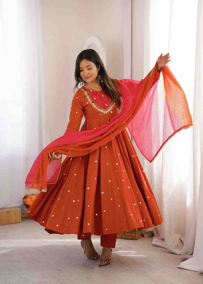 Women's Roman Silk Anarkali Gown Set