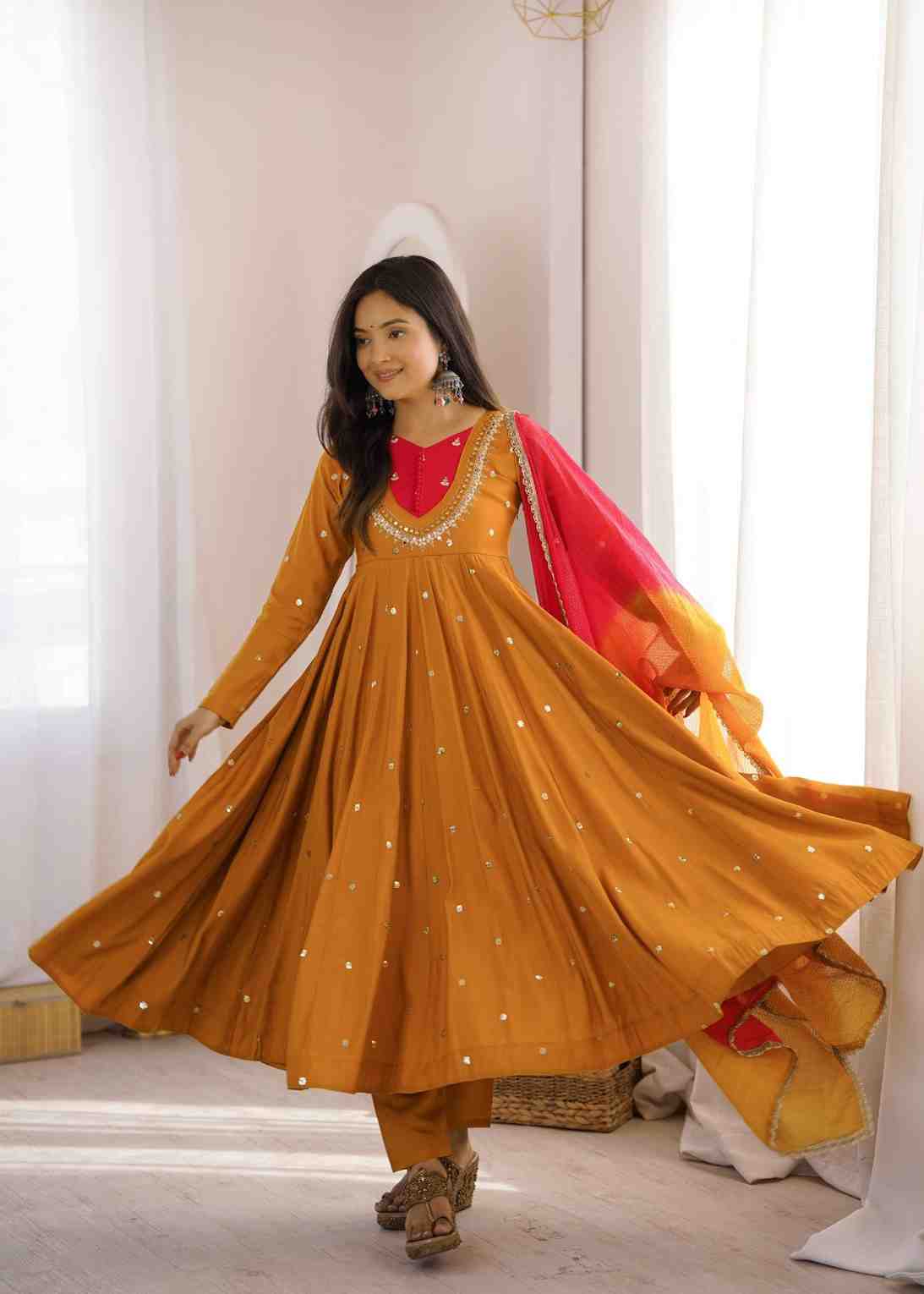 Real Mirror Work Anarkali Gown