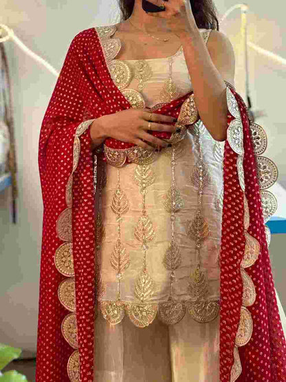 Chinon embroidered suit with plazo