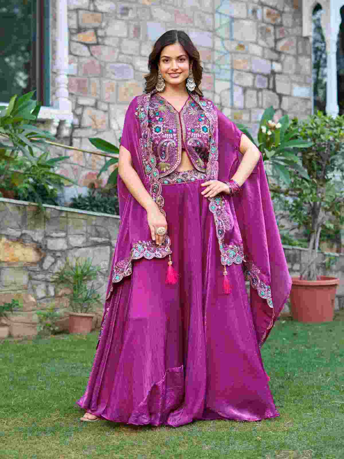 Heavy embroidered Fendy Silk lehenga