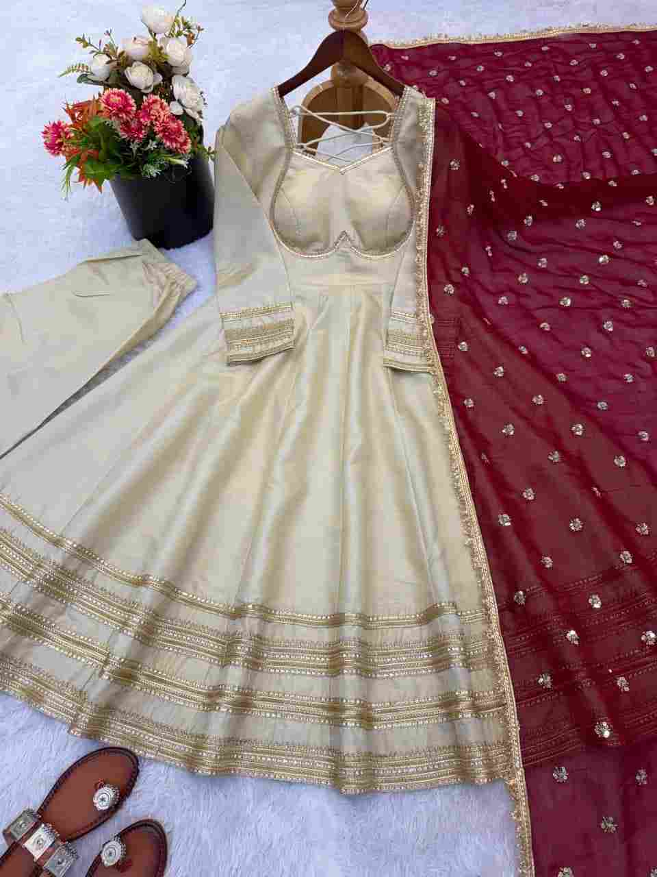 Heavy lace Anarkali with bottom and dupatta