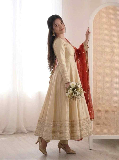 Cosmos Gold lace work Anarkali set