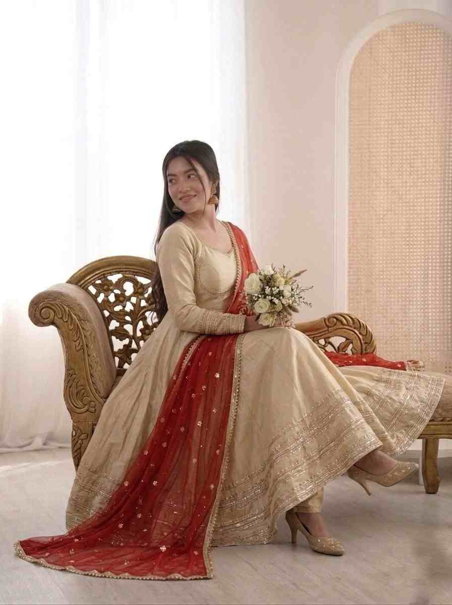 Heavy lace work Anarkali three piece set