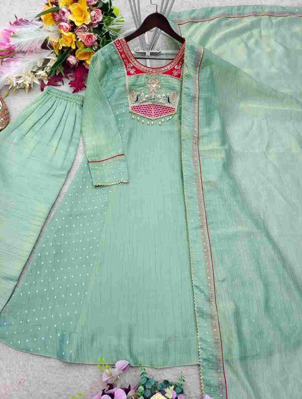 Pure Salsa Silk embroidered A-Line suit