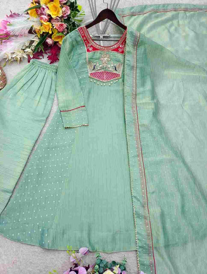Pure Salsa Silk embroidered A-Line suit