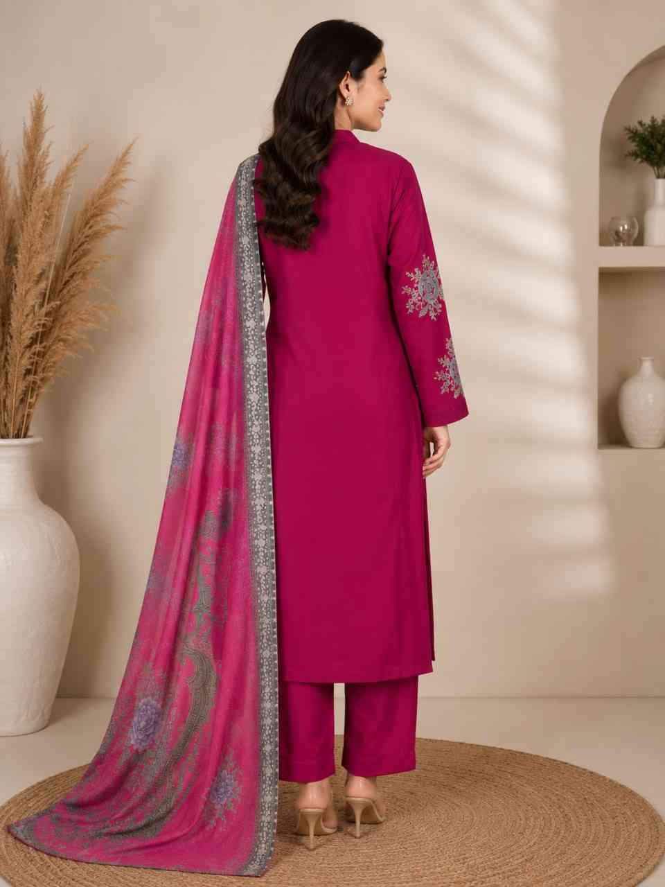 Rayon embroidered top with pant and dupatta