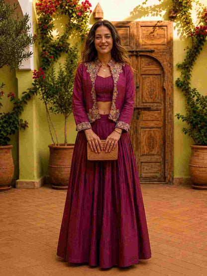 Women's embroidered jacket lehenga outfit