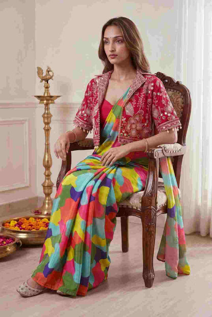 Premium Designer Saree with Crepe Silk Koti and Blouse