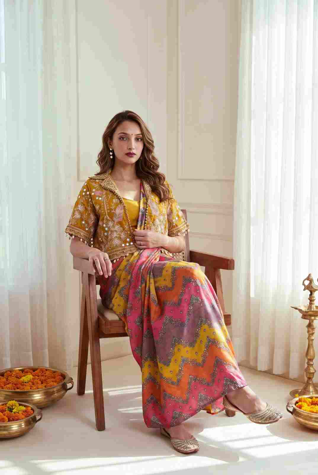Party Wear Ready-to-Wear Saree with Embroidered Koti