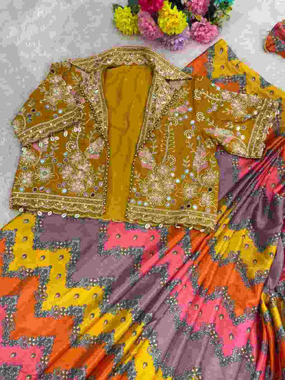Designer ready-to-wear saree with Crepe Silk Koti and blouse