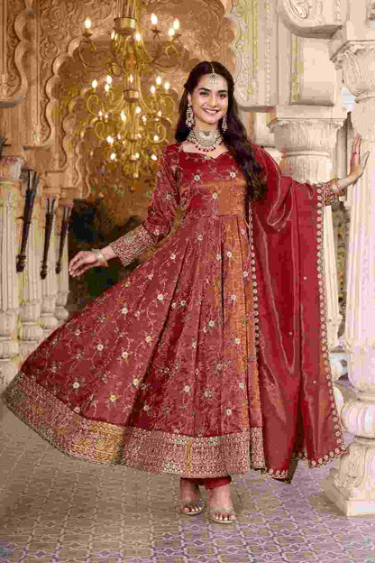 Women’s Premium Rust Anarkali Suit Set for Weddings