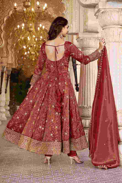 Premium Rust Anarkali Suit Set with Heavy Sequin Embroidery