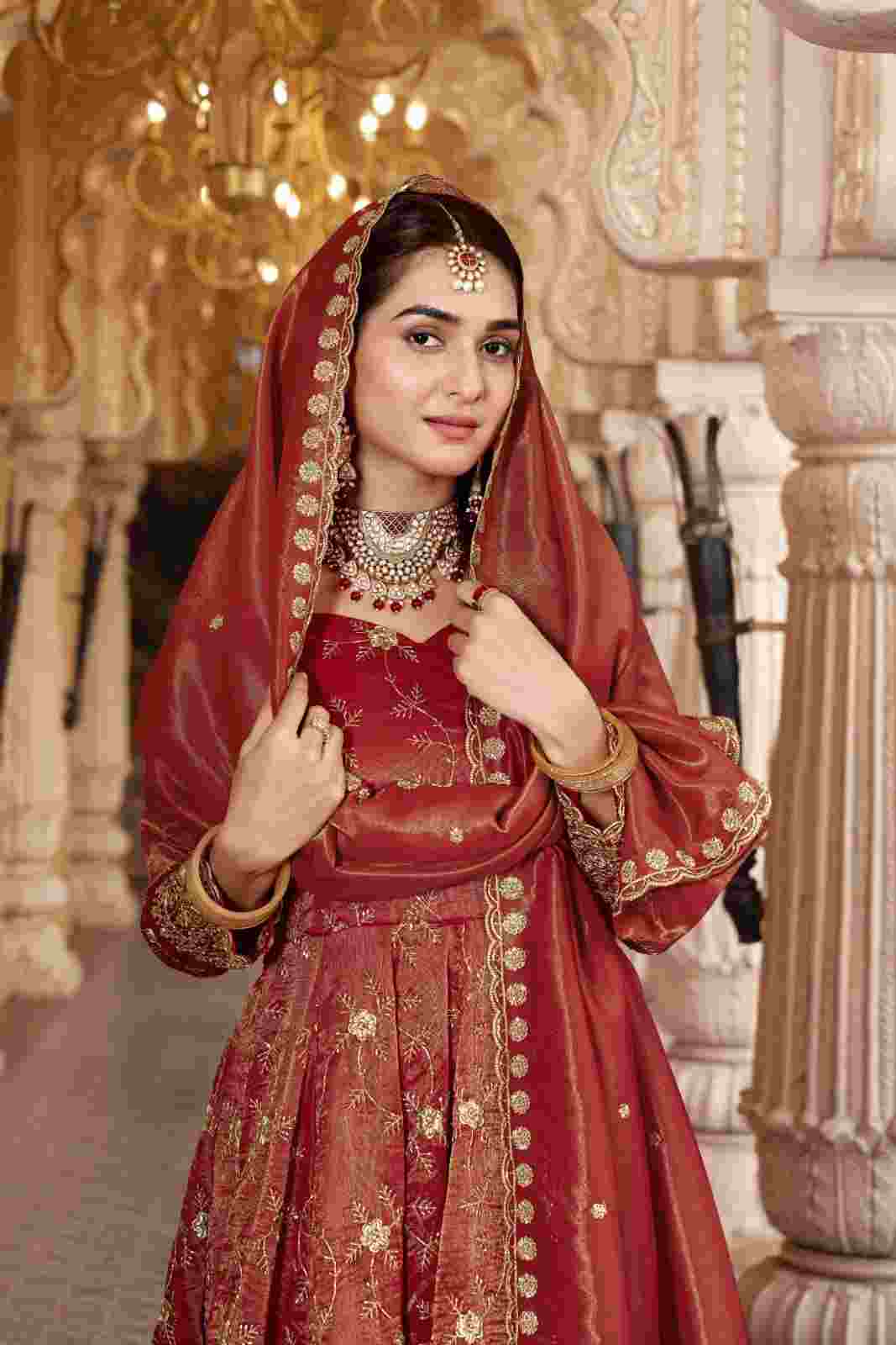 Designer Rust Anarkali Suit Set with 3mm Sequin Work