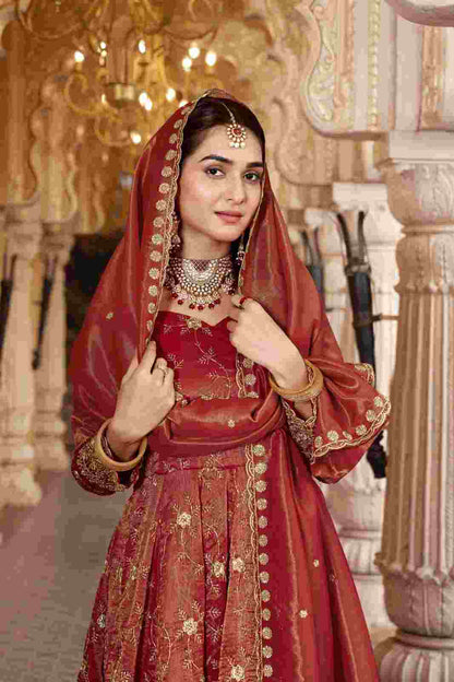 Designer Rust Anarkali Suit Set with 3mm Sequin Work